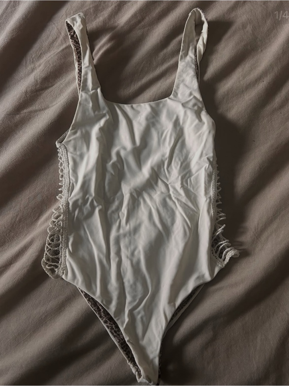 acacia swimwear White One-Piece Swimsuit with Lace Side Detail